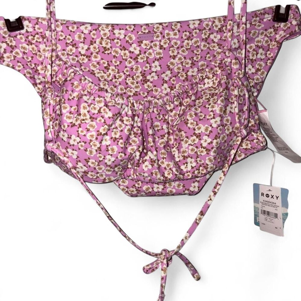 Roxy NWT Soul Searcher Floral Bikini Set Lavender Purple Pink Ruched Bralette L
